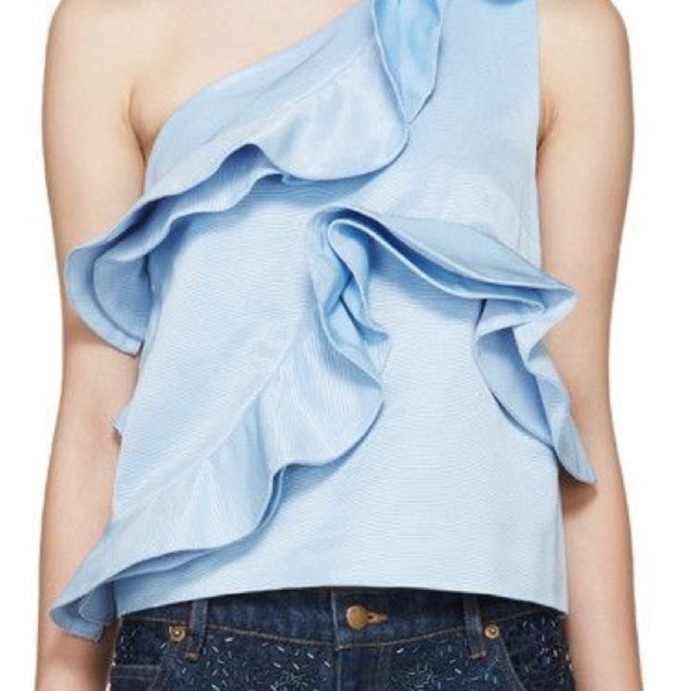 MSGM Asymmetrical Sleeveless Blue Ruffled Blouse